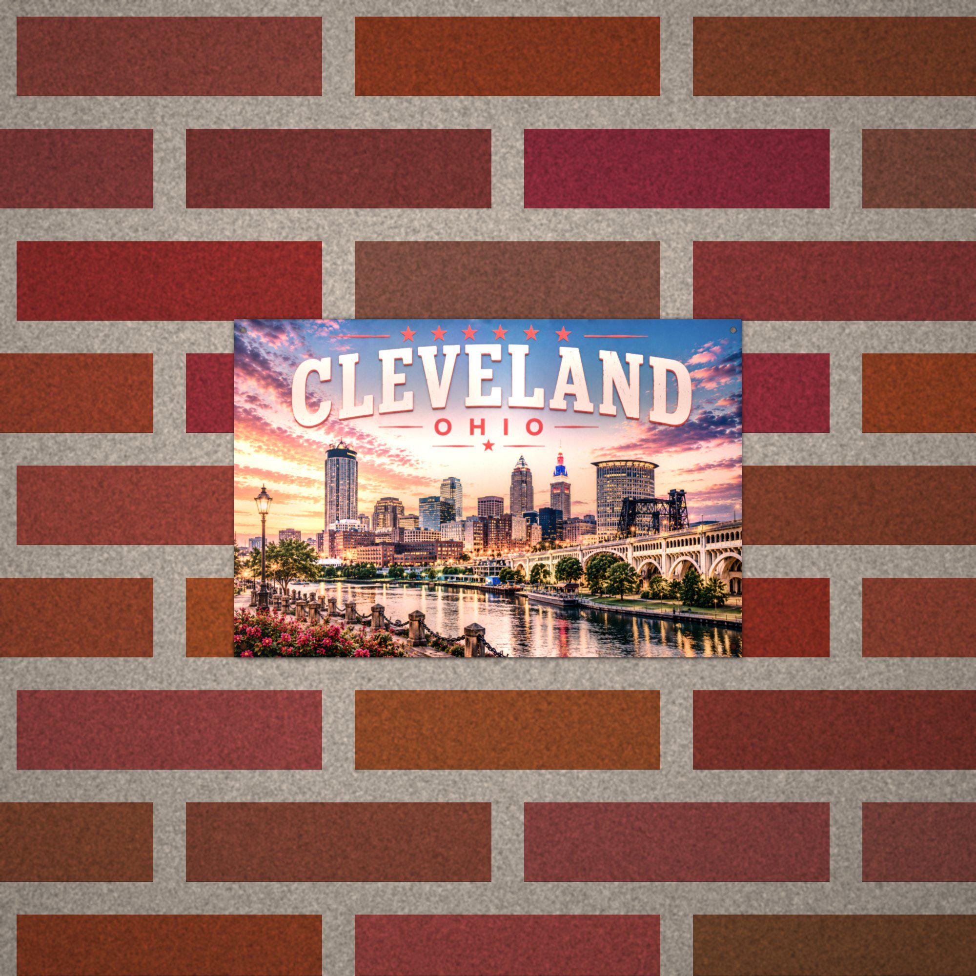 Cleveland Skyline Art Aluminum Sign — lifestyle setting