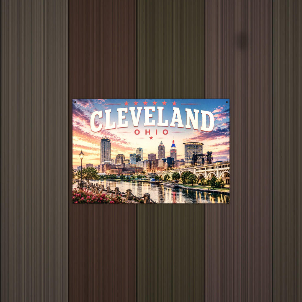 Cleveland Skyline Art Aluminum Sign — detail view