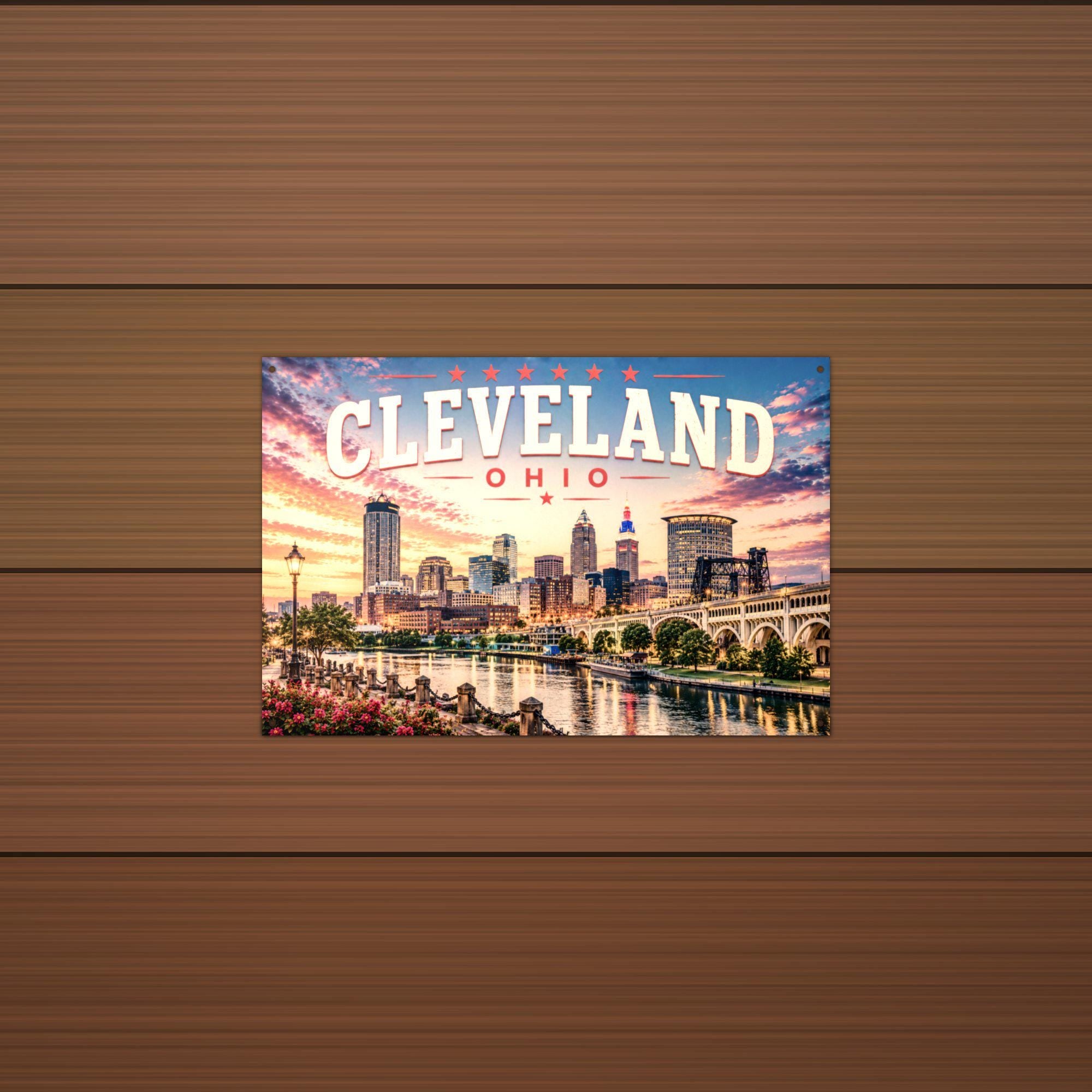 Cleveland Skyline Art Aluminum Sign — alternate angle
