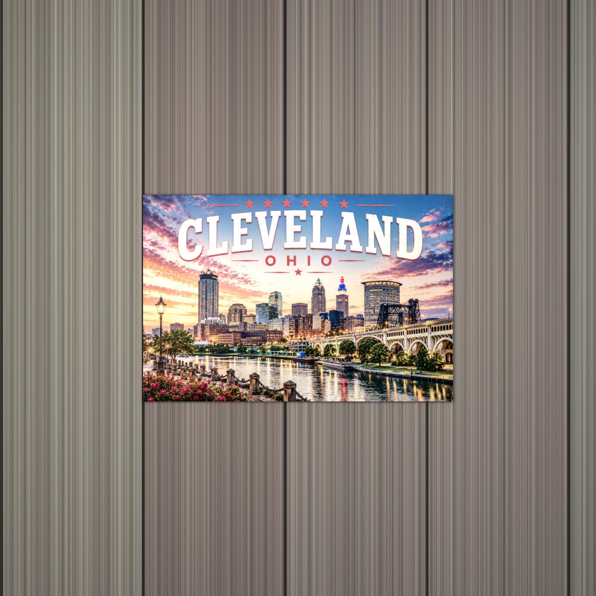 Cleveland Skyline Art Aluminum Sign — alternate angle