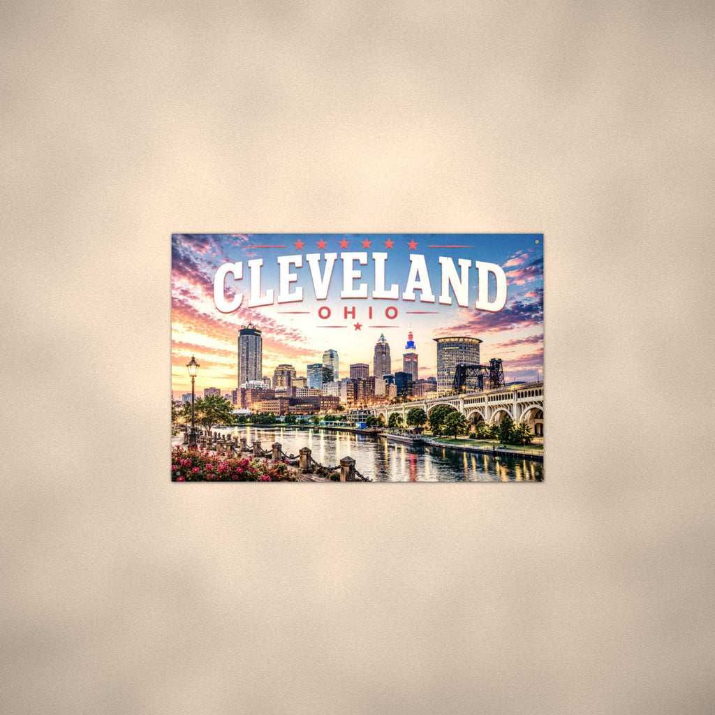 Cleveland Skyline Art Aluminum Sign — alternate angle