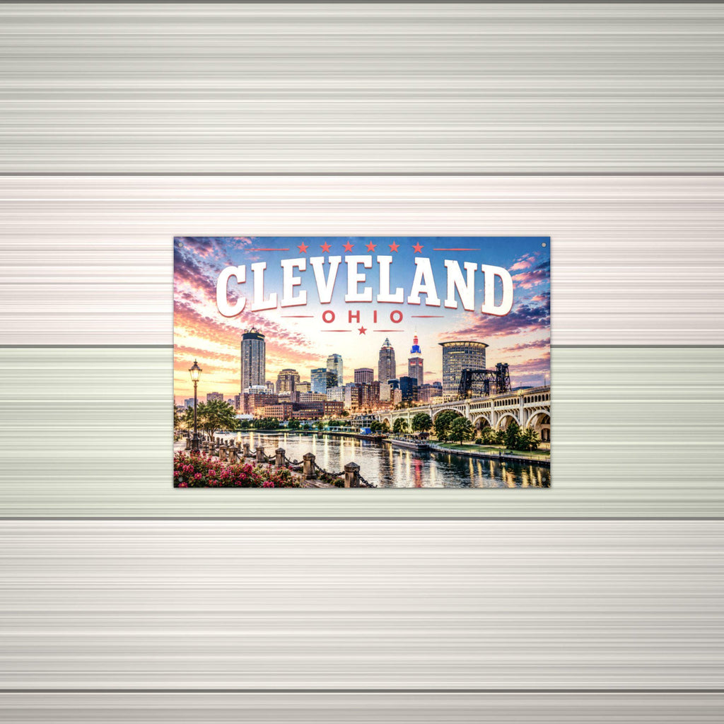 Cleveland Skyline Art Aluminum Sign — alternate angle