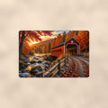 Covered Bridge Country Road in Fall aluminum metal sign 12" x 8" - front view on warm wall