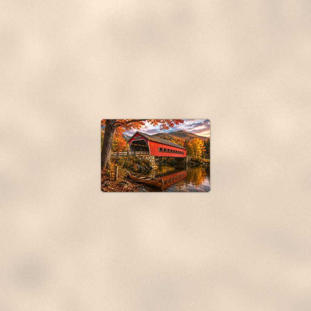 Covered Bridge with Canoe aluminum metal sign 12" x 8" - room view on warm wall