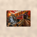 Covered Bridge Waterfall Mill aluminum metal sign 12" x 8" - front view on warm wall