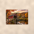 Covered Bridge Village in Autumn Hills aluminum metal sign 12" x 8" - front view on warm wall