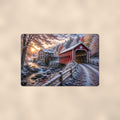 Covered Bridge Grist Mill First Snow aluminum metal sign 12" x 8" - front view on warm wall