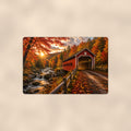 Covered Bridge Boulder Stream Sunrise aluminum metal sign 12" x 8" - front view on warm wall