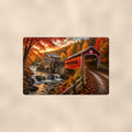 Covered Bridge Water Mill Creek aluminum metal sign 12" x 8" - front view on warm wall