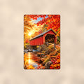 Covered Bridge Red Maple Gold aluminum metal sign 8" x 12" - front view on warm wall