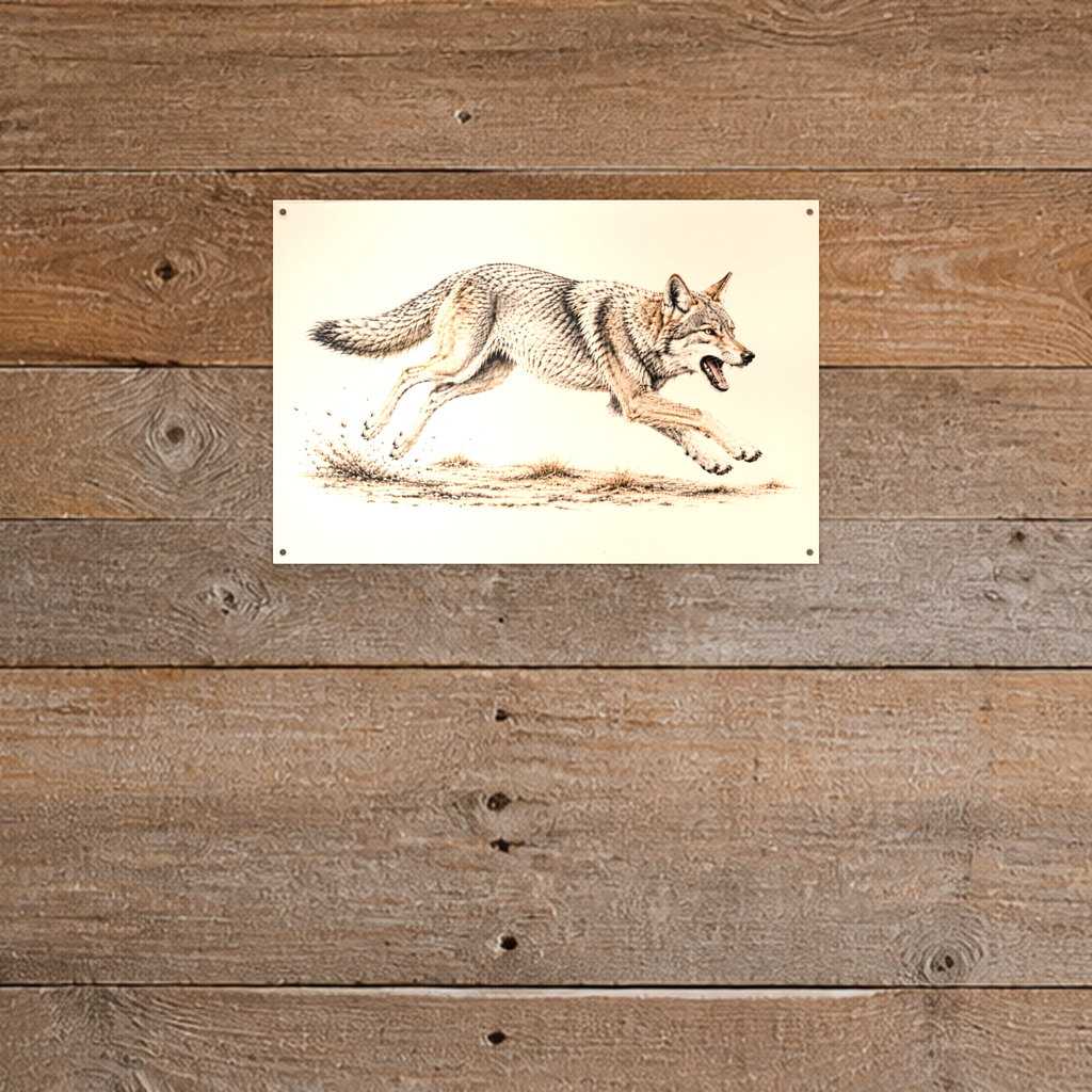 Running Coyote ink color splash aluminum sign in room