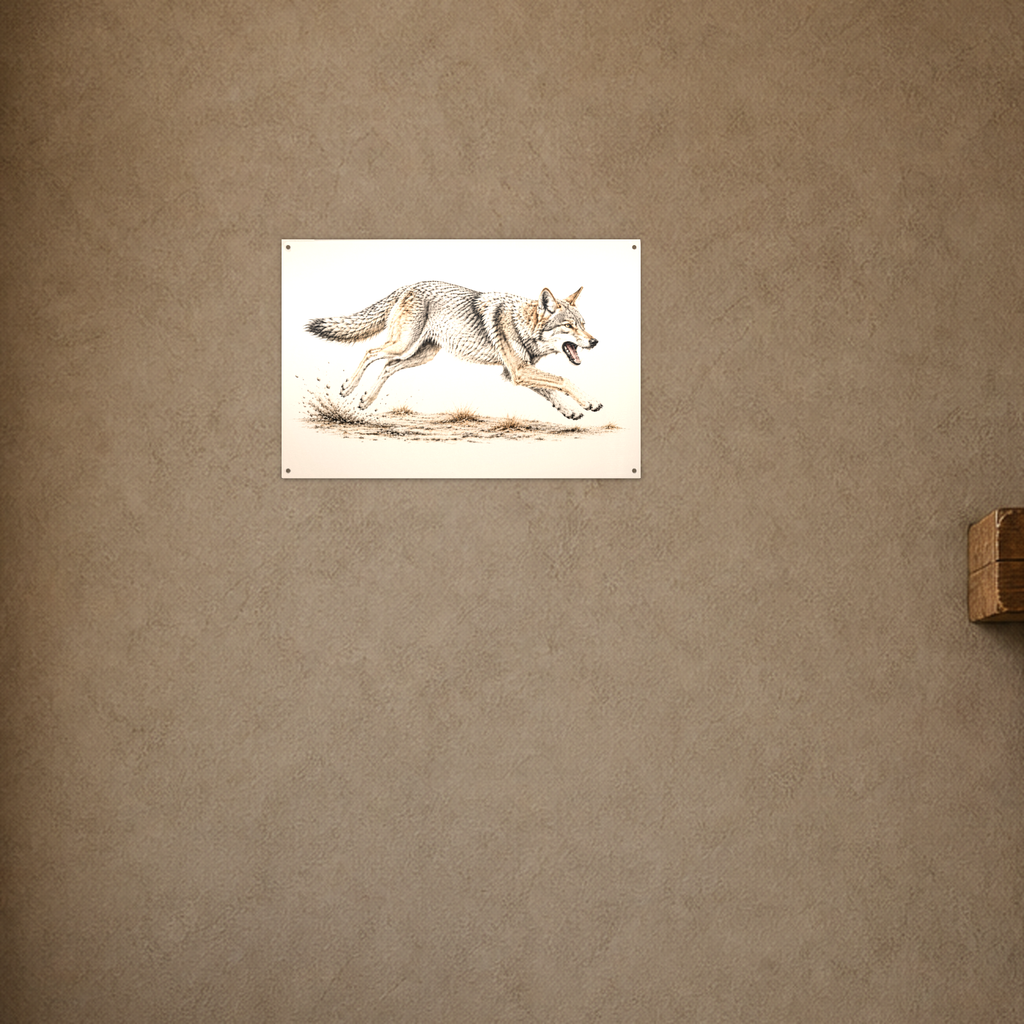 Running Coyote ink color splash aluminum wall art lifestyle