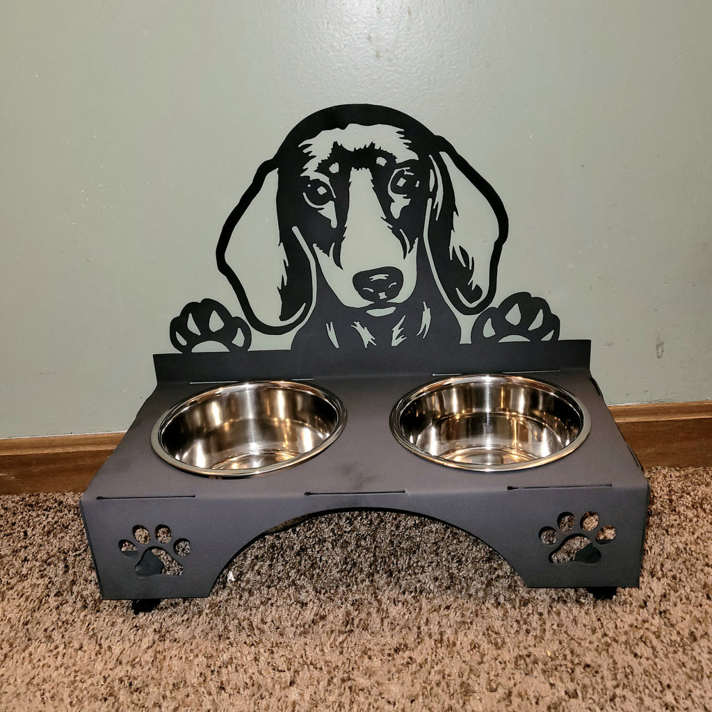 Dachshund Dog Bowl Stand Aluminum Sign — alternate angle