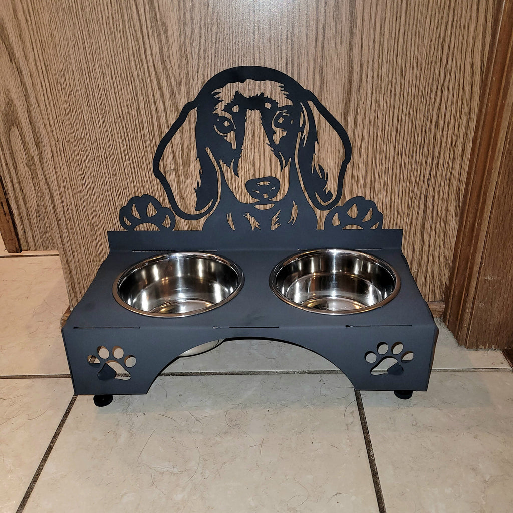 Dachshund Dog Bowl Stand Aluminum Sign — alternate angle