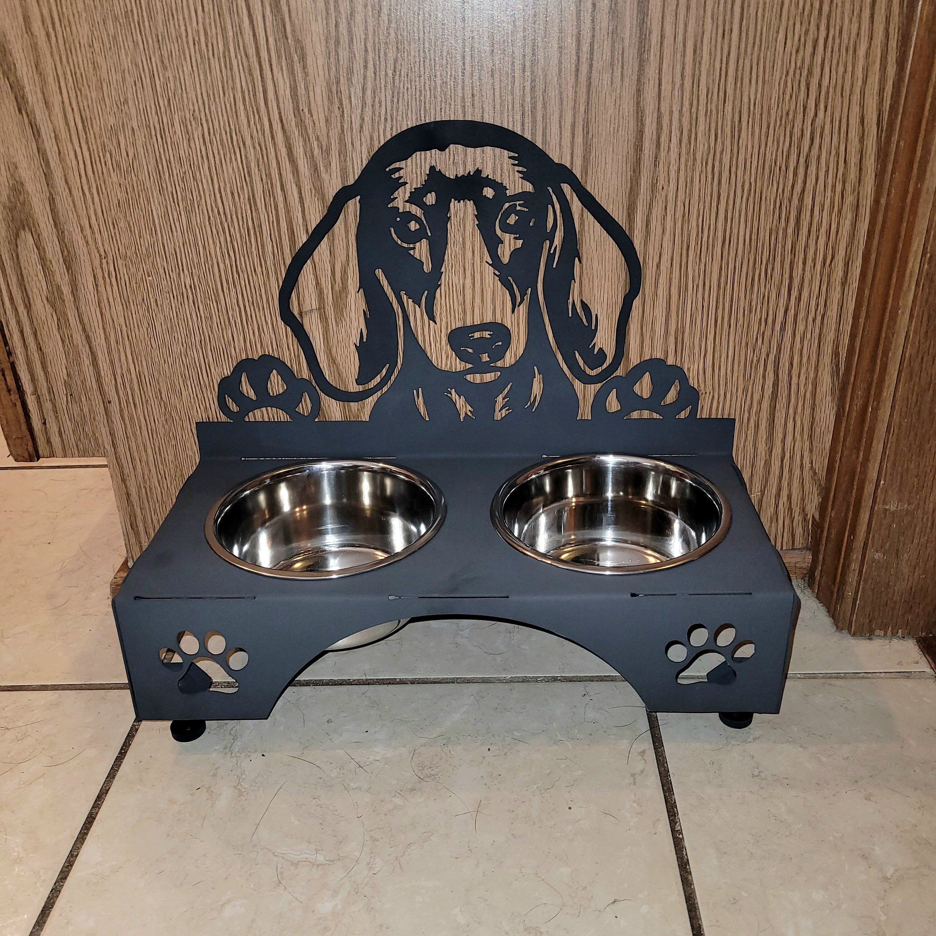 Dachshund Dog Bowl Stand Aluminum Sign — alternate angle