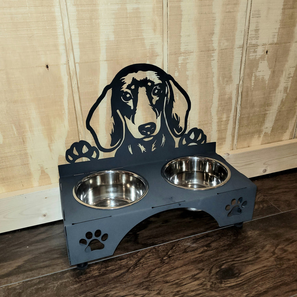 Dachshund Dog Bowl Stand Aluminum Sign — alternate angle