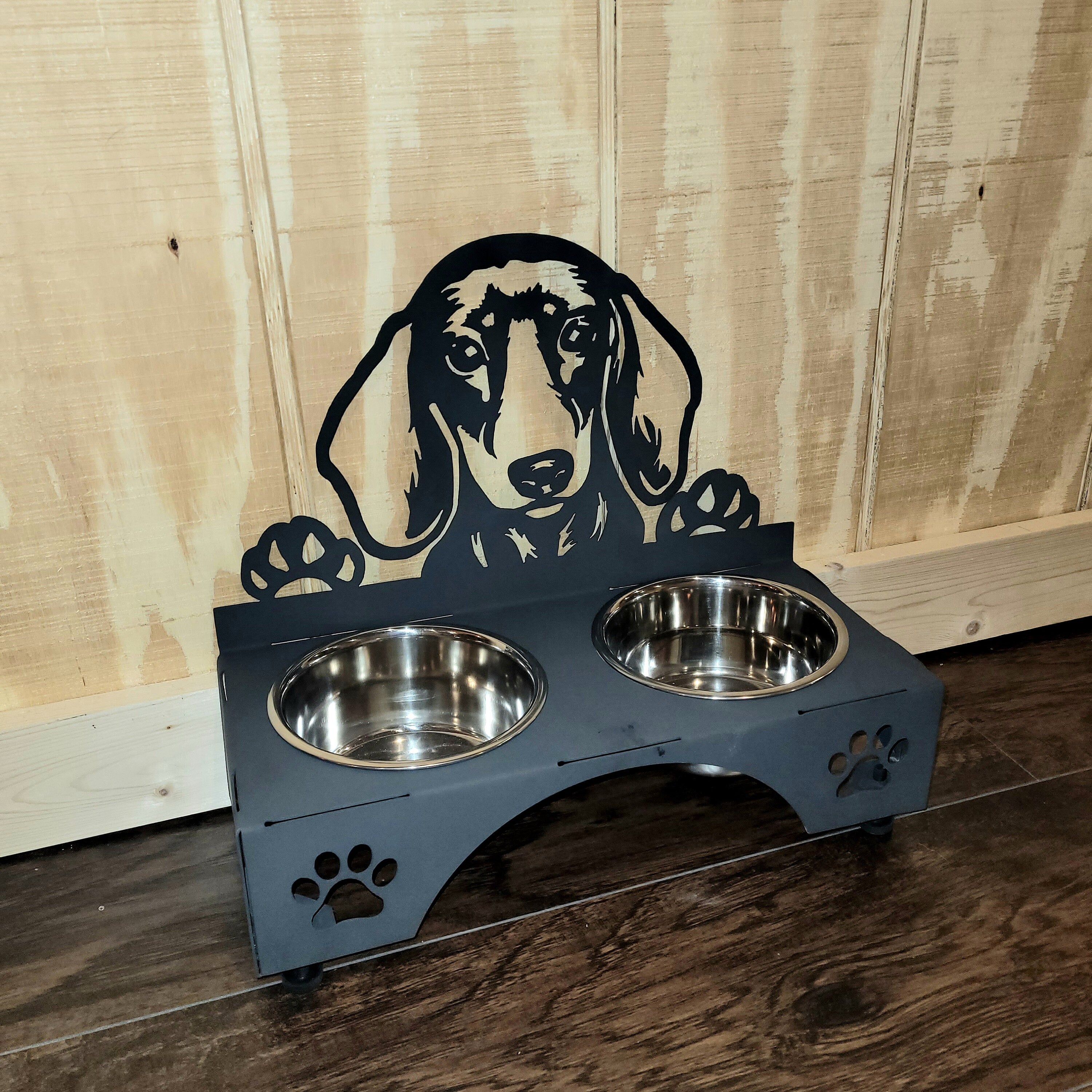 Dachshund Dog Bowl Stand Aluminum Sign — alternate angle