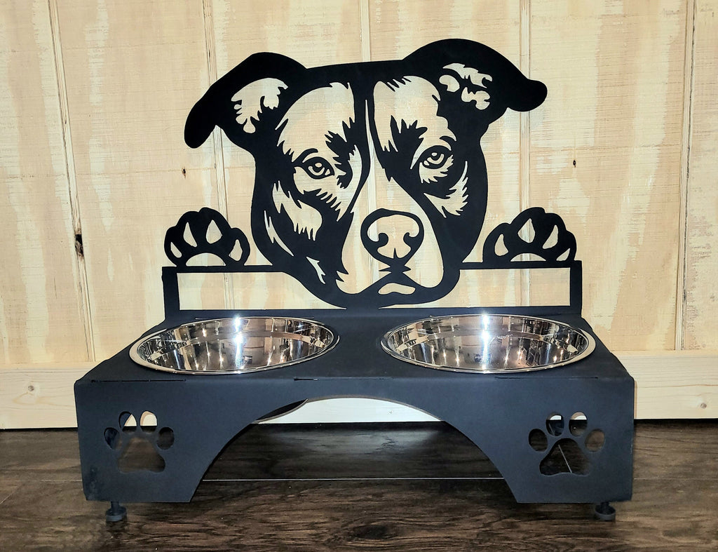 American Pitbull Dog Bowl Stand Aluminum Sign — front view on white background