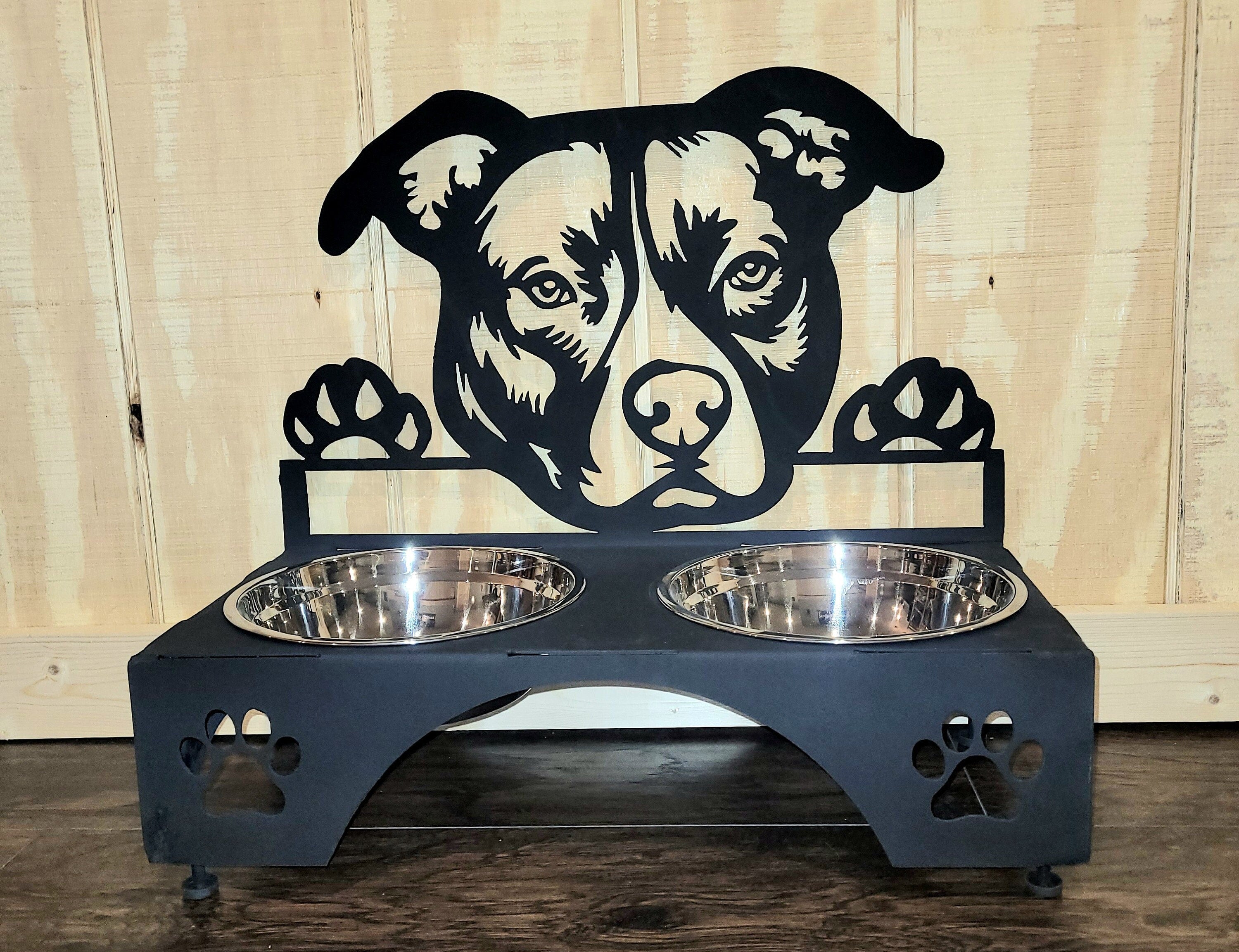 American Pitbull Dog Bowl Stand Aluminum Sign — front view on white background