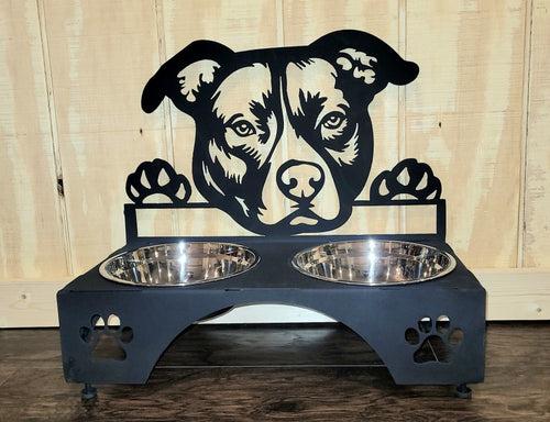 American Pitbull Dog Bowl Stand Aluminum Sign — front view on white background