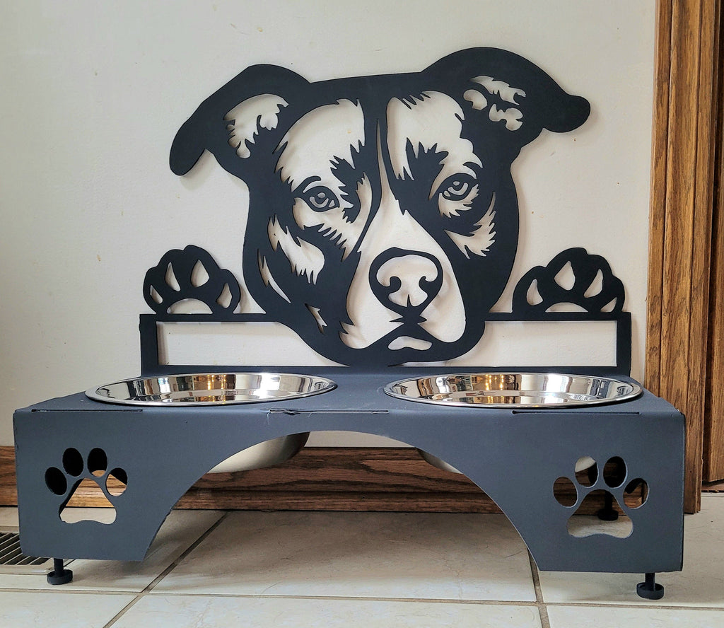 American Pitbull Dog Bowl Stand Aluminum Sign — detail view