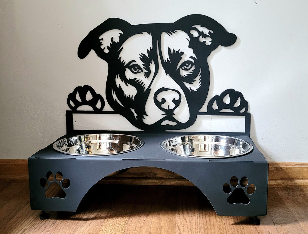 American Pitbull Dog Bowl Stand Aluminum Sign — alternate angle