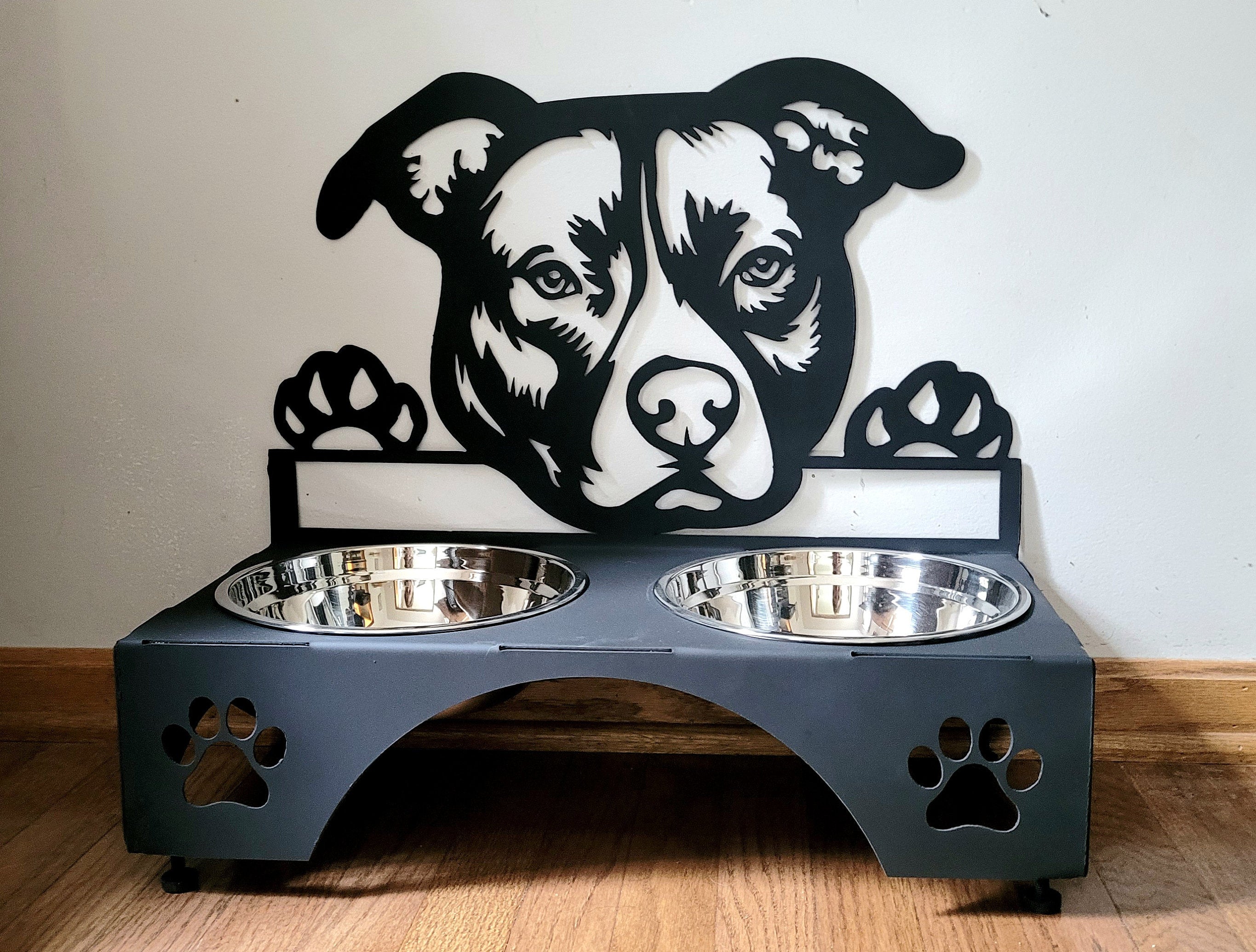 American Pitbull Dog Bowl Stand Aluminum Sign — alternate angle