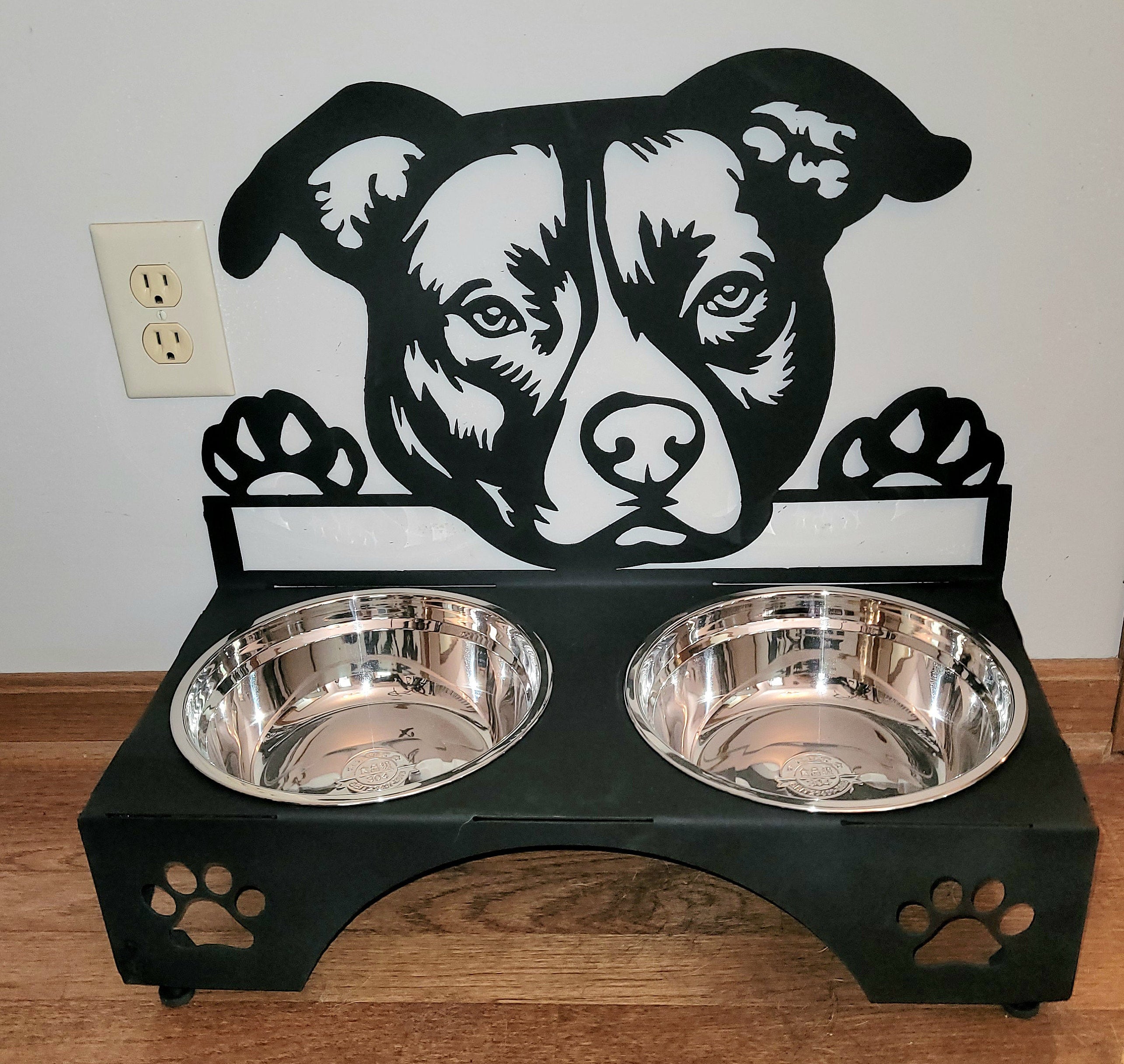 American Pitbull Dog Bowl Stand Aluminum Sign — alternate angle