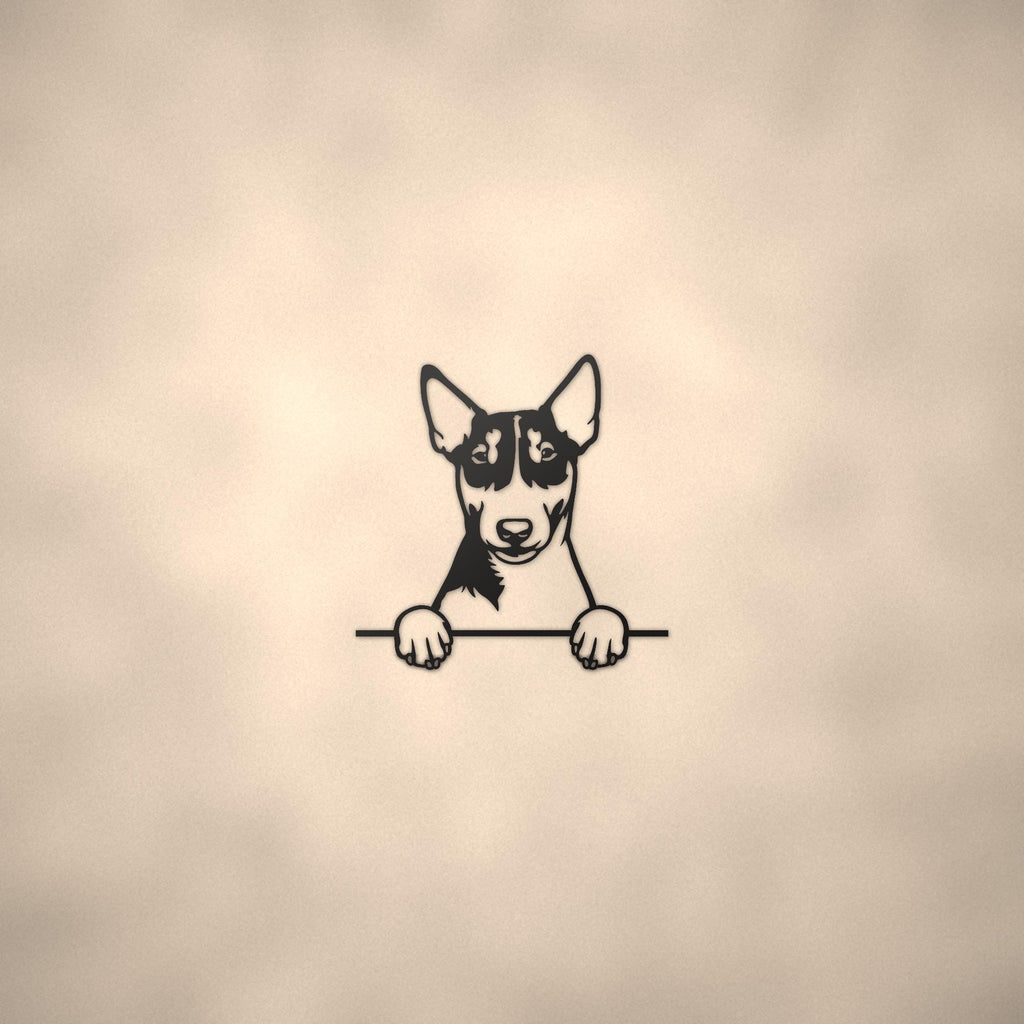 Miniature Bull Terrier Metal Wall Art Metal Dog Sign — lifestyle setting