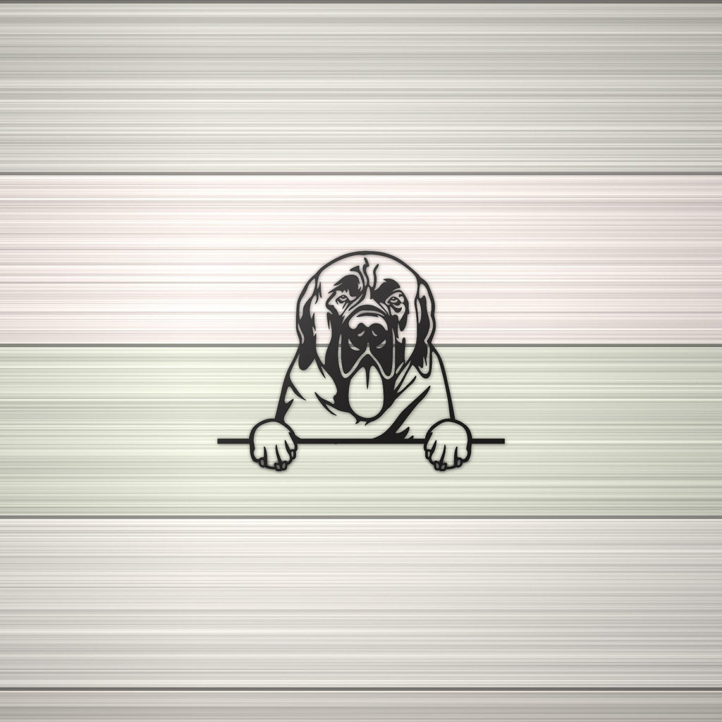 Mastiff Metal Wall Art Metal Dog Sign — shown on a rustic wall