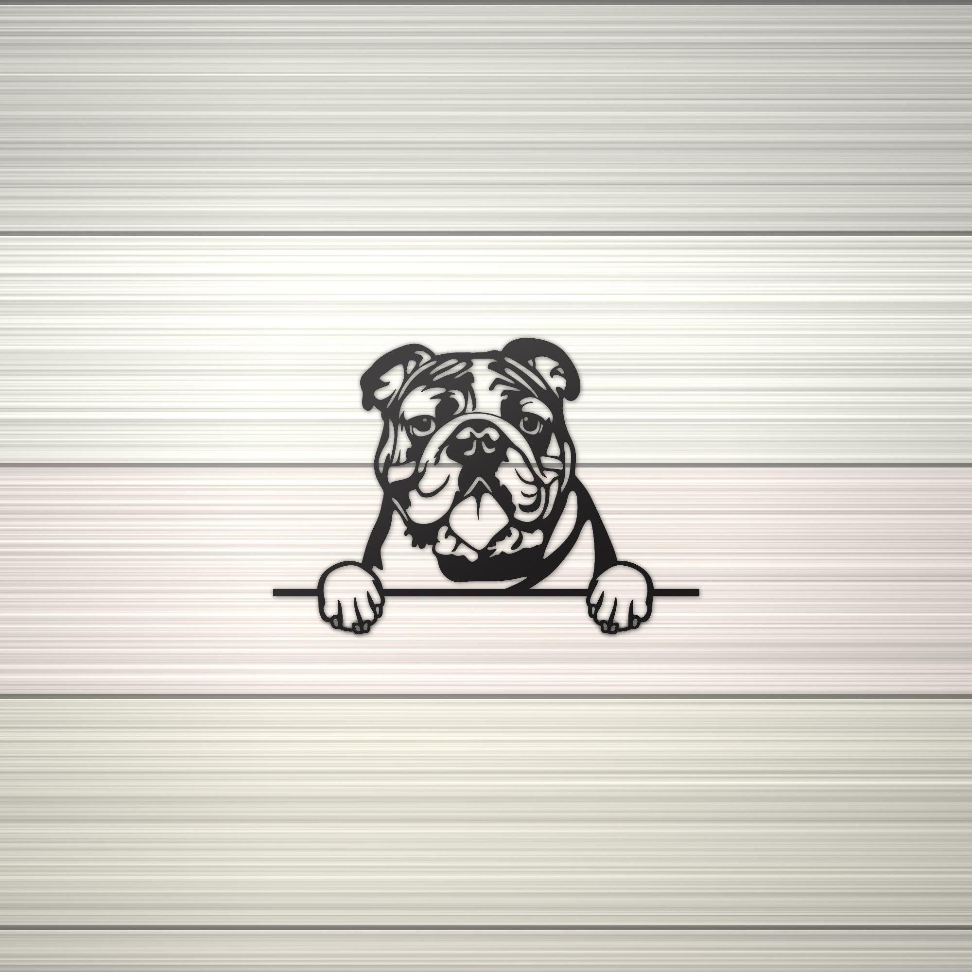Bulldog Metal Wall Art Metal Dog Sign — shown on a rustic wall