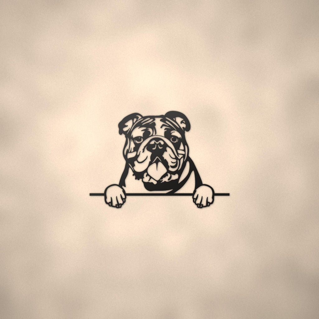 Bulldog Metal Wall Art Metal Dog Sign — lifestyle setting