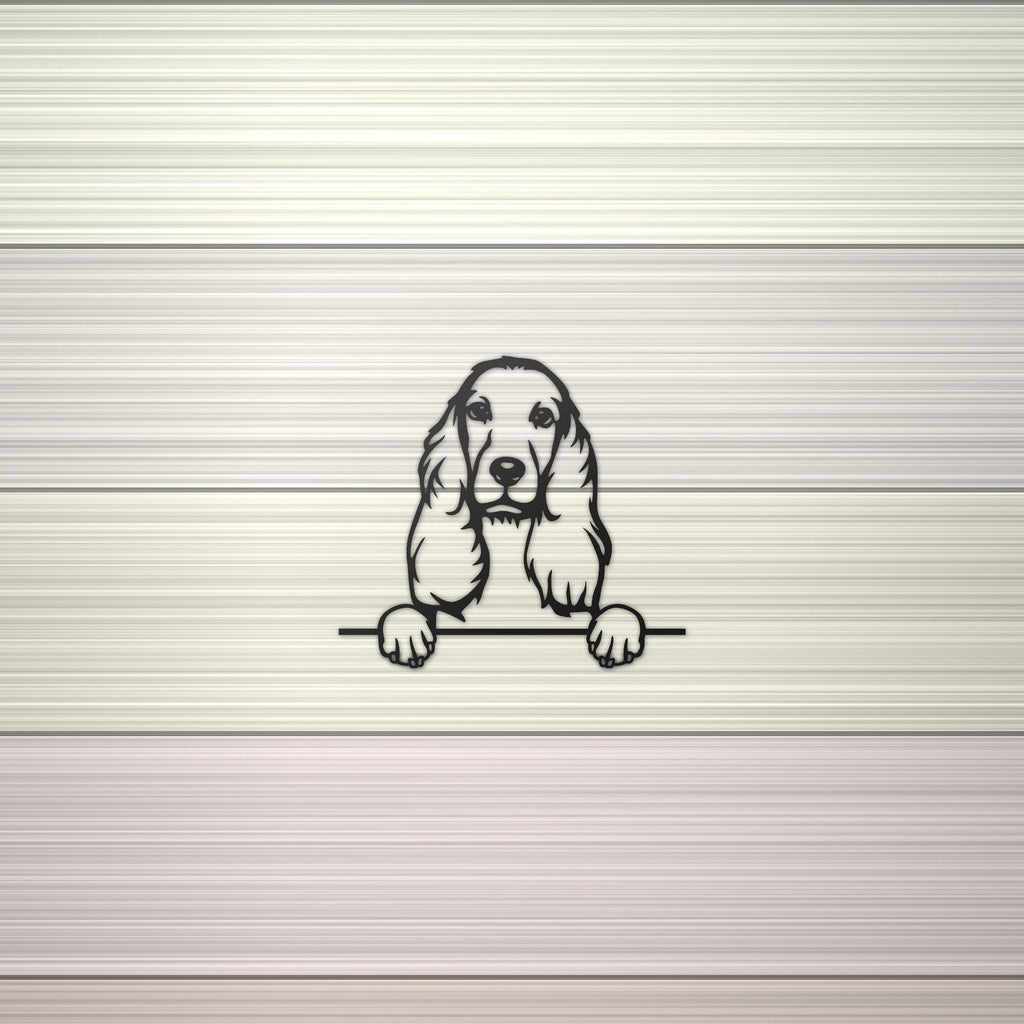 Cocker Spaniel Metal Wall Art Metal Dog Sign — shown on a rustic wall