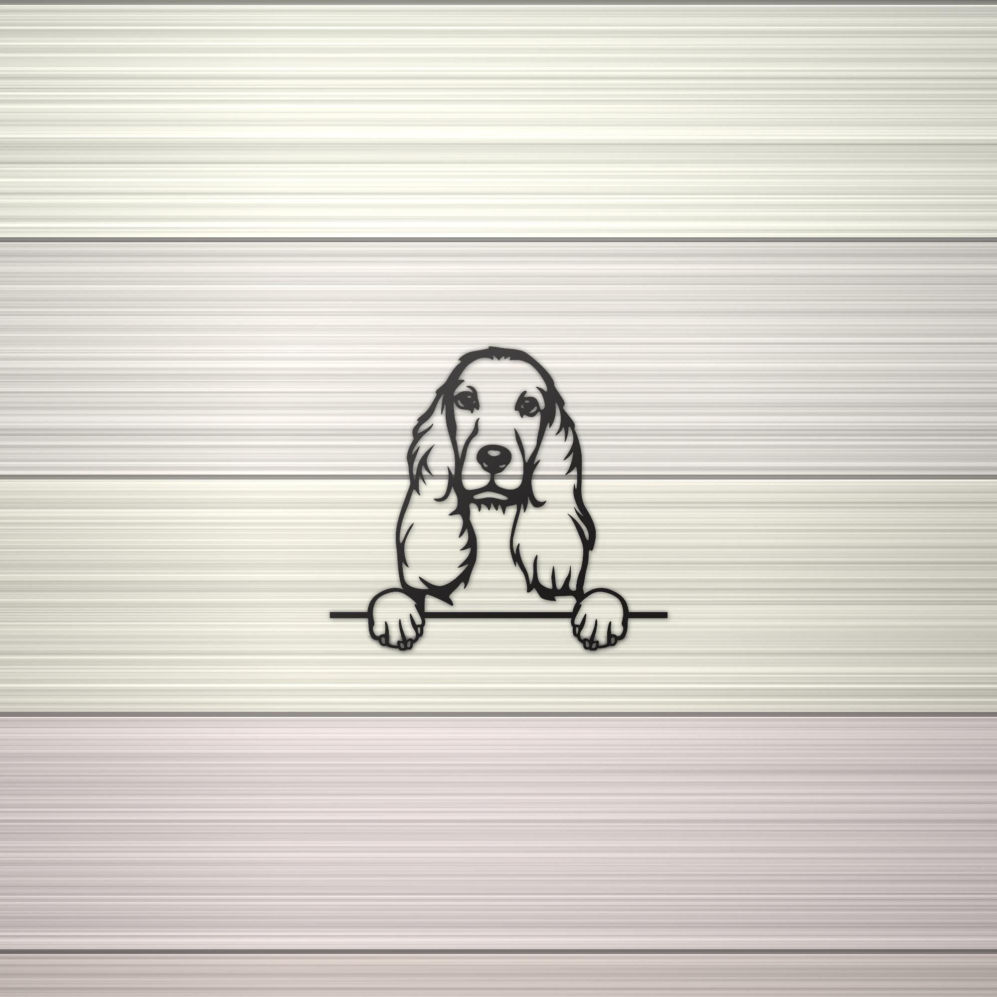 Cocker Spaniel Metal Wall Art Metal Dog Sign — shown on a rustic wall