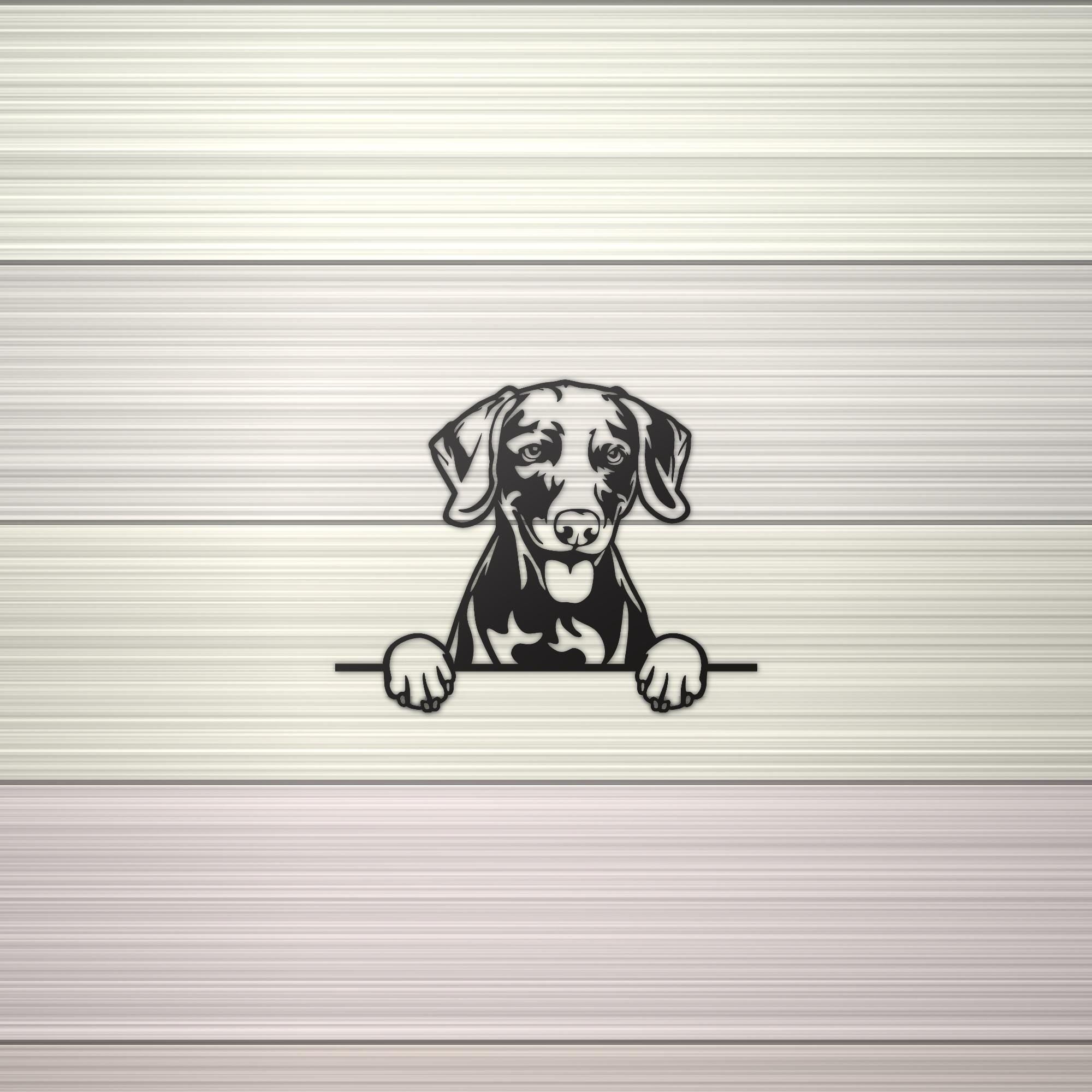 Weimaraner Metal Wall Art Metal Dog Sign — shown on a rustic wall
