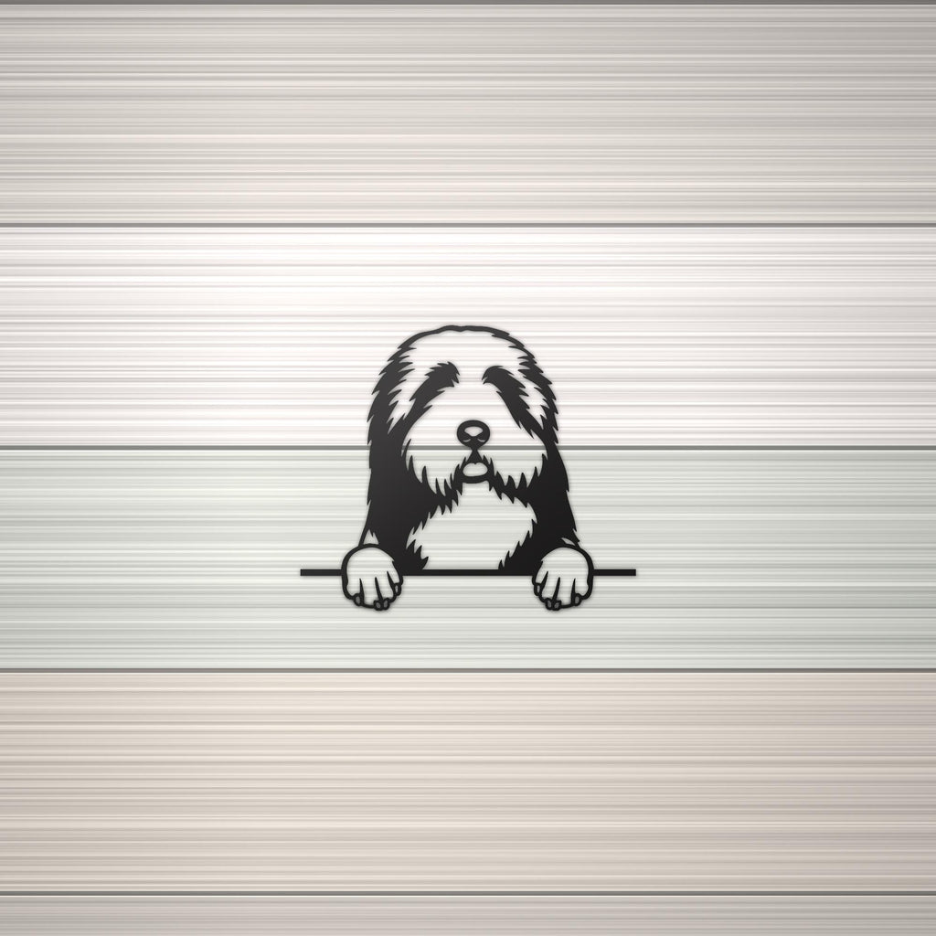 Bearded Collie Metal Wall Art Metal Dog Sign — shown on a rustic wall