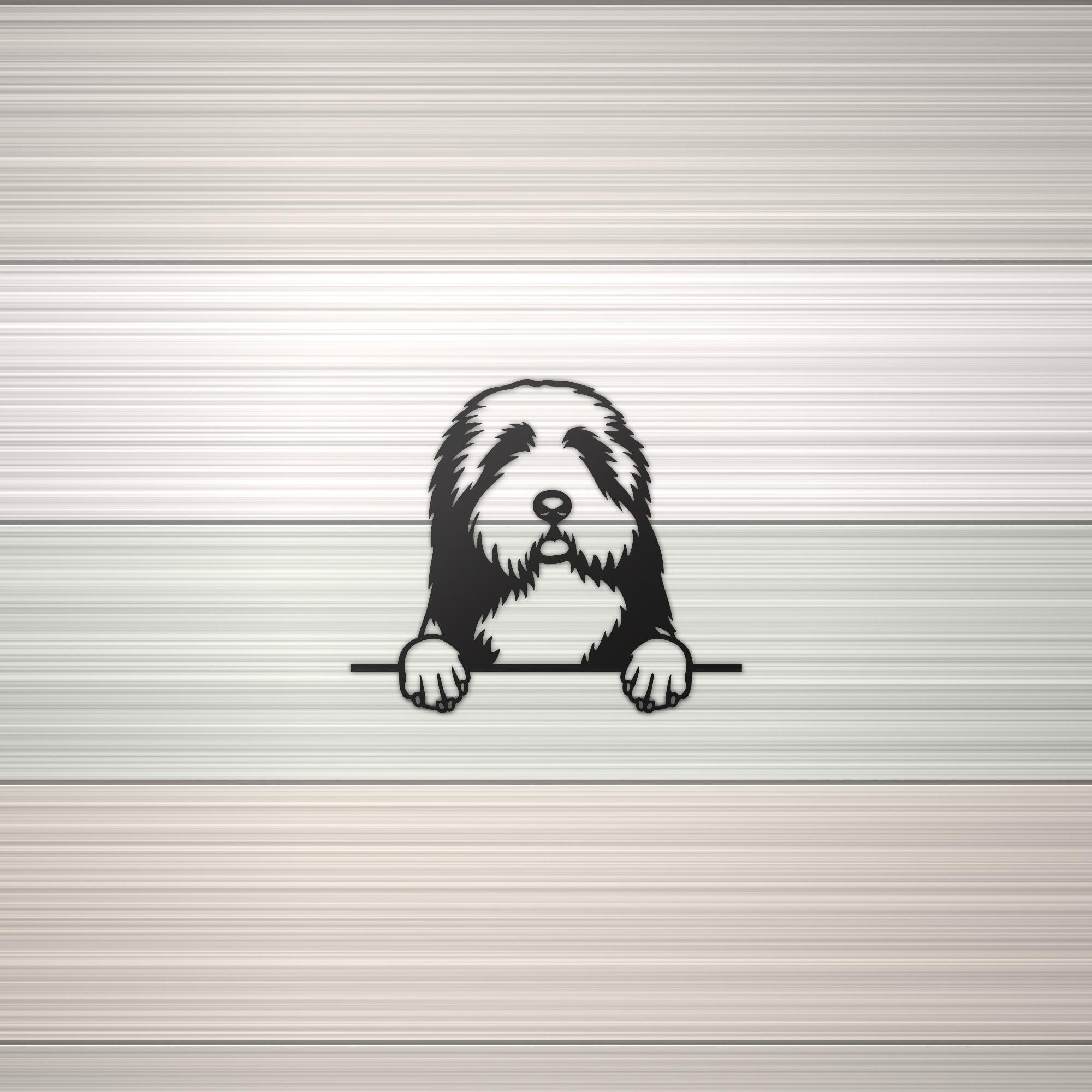 Bearded Collie Metal Wall Art Metal Dog Sign — shown on a rustic wall