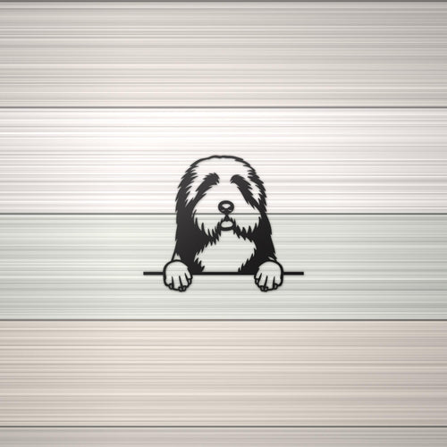 Bearded Collie Metal Wall Art Metal Dog Sign — shown on a rustic wall