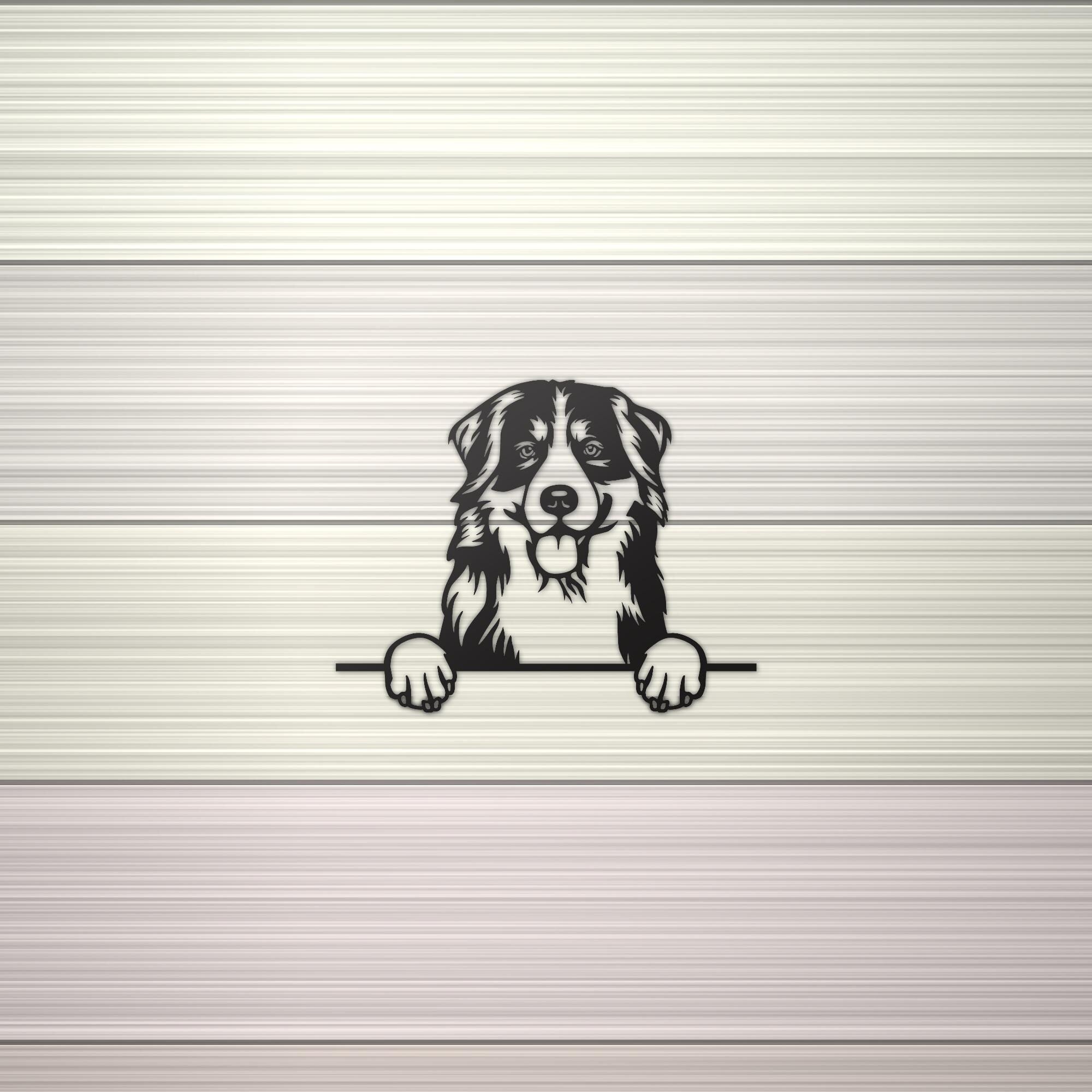 Bernese Mountain Dog Metal Wall Art Metal Dog Sign — shown on a rustic wall