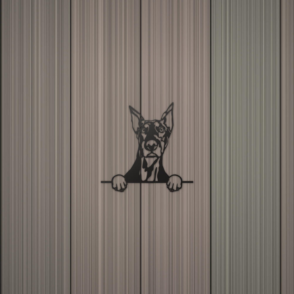 Doberman Metal Wall Art Metal Dog Sign — detail view