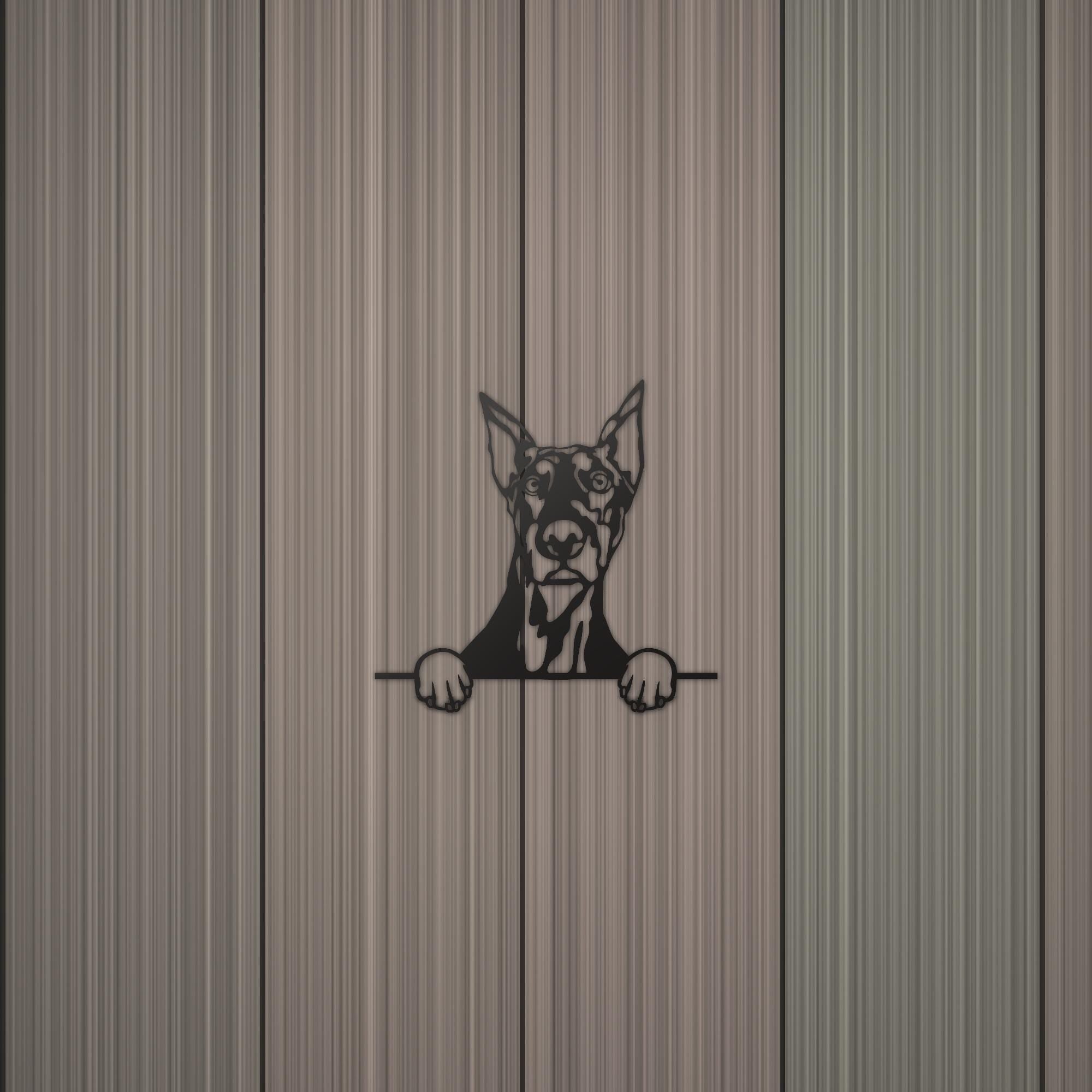 Doberman Metal Wall Art Metal Dog Sign — detail view