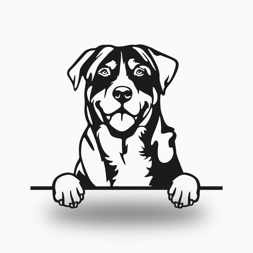 Greater Swiss Mountain Dog Metal Wall Art Metal Dog Sign — front view on white background