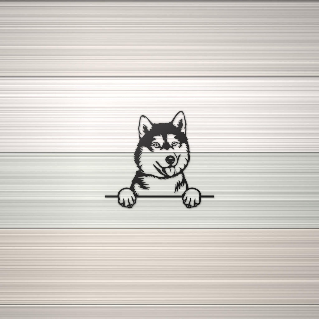 Siberian Husky Metal Wall Art Metal Dog Sign — shown on a rustic wall