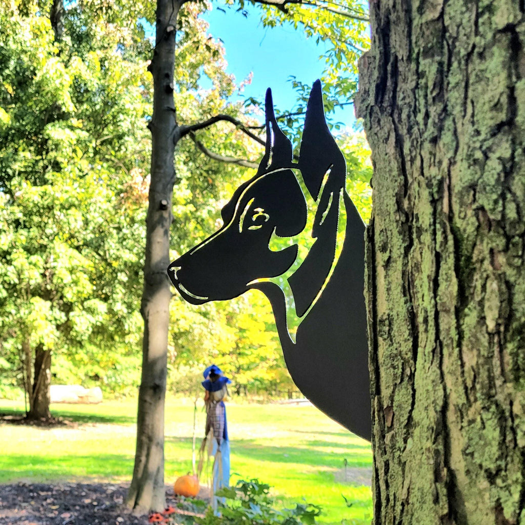 Doberman Dog Yard Art Metal Garden Stake — front view on white background