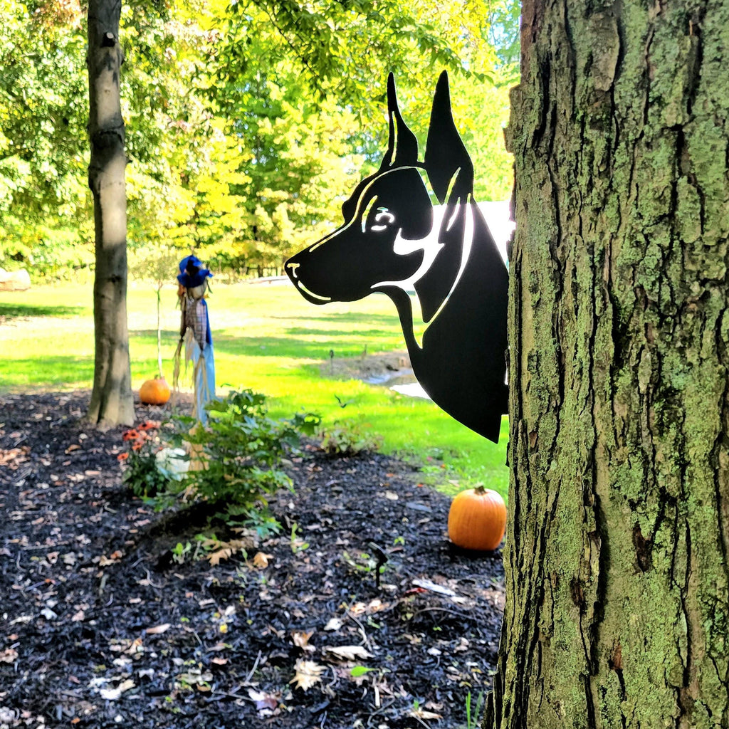 Doberman Dog Yard Art Metal Garden Stake — detail view