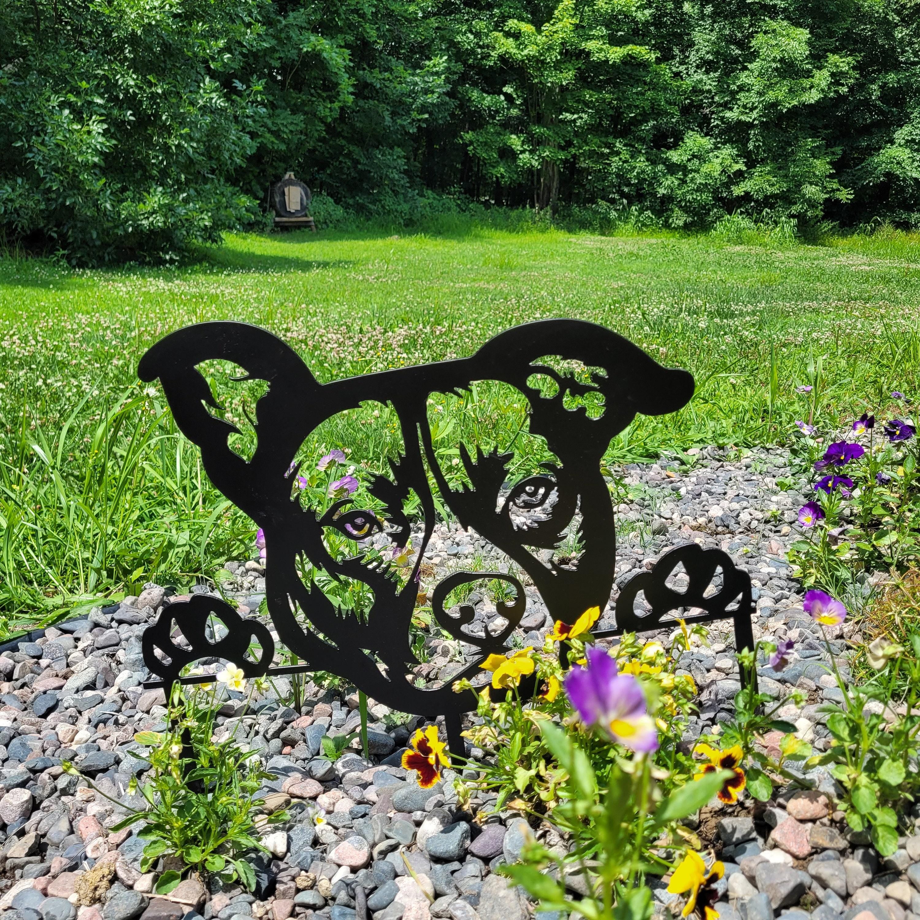 Black Pitbull Garden Stake Metal Garden Stake — front view on white background