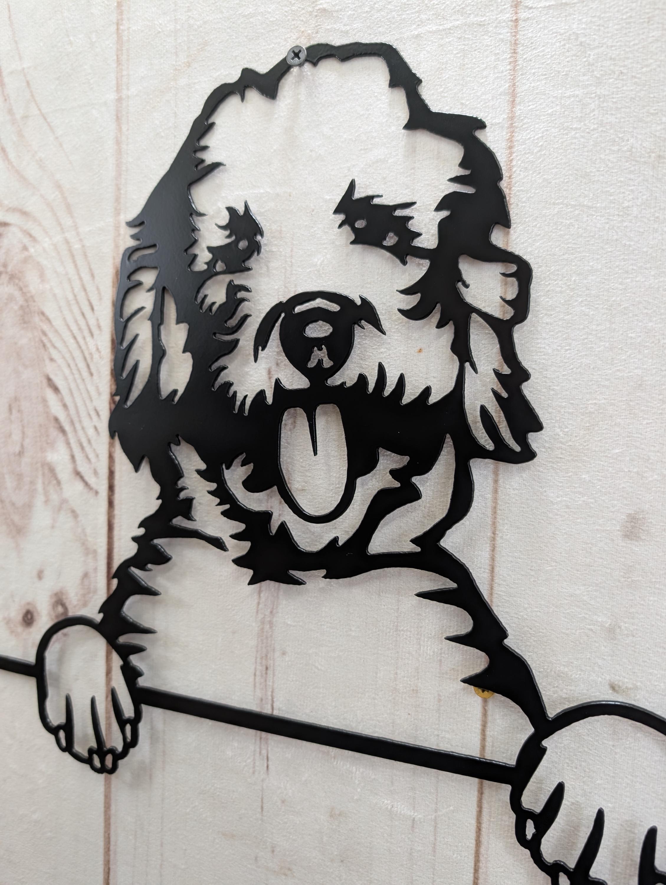 Labradoodle Dog Lover Gift Metal Dog Sign — lifestyle setting