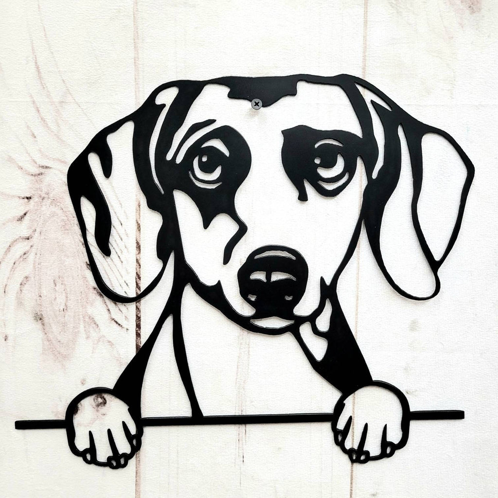 Dachshund Metal House Sign Metal Dog Sign — front view on white background