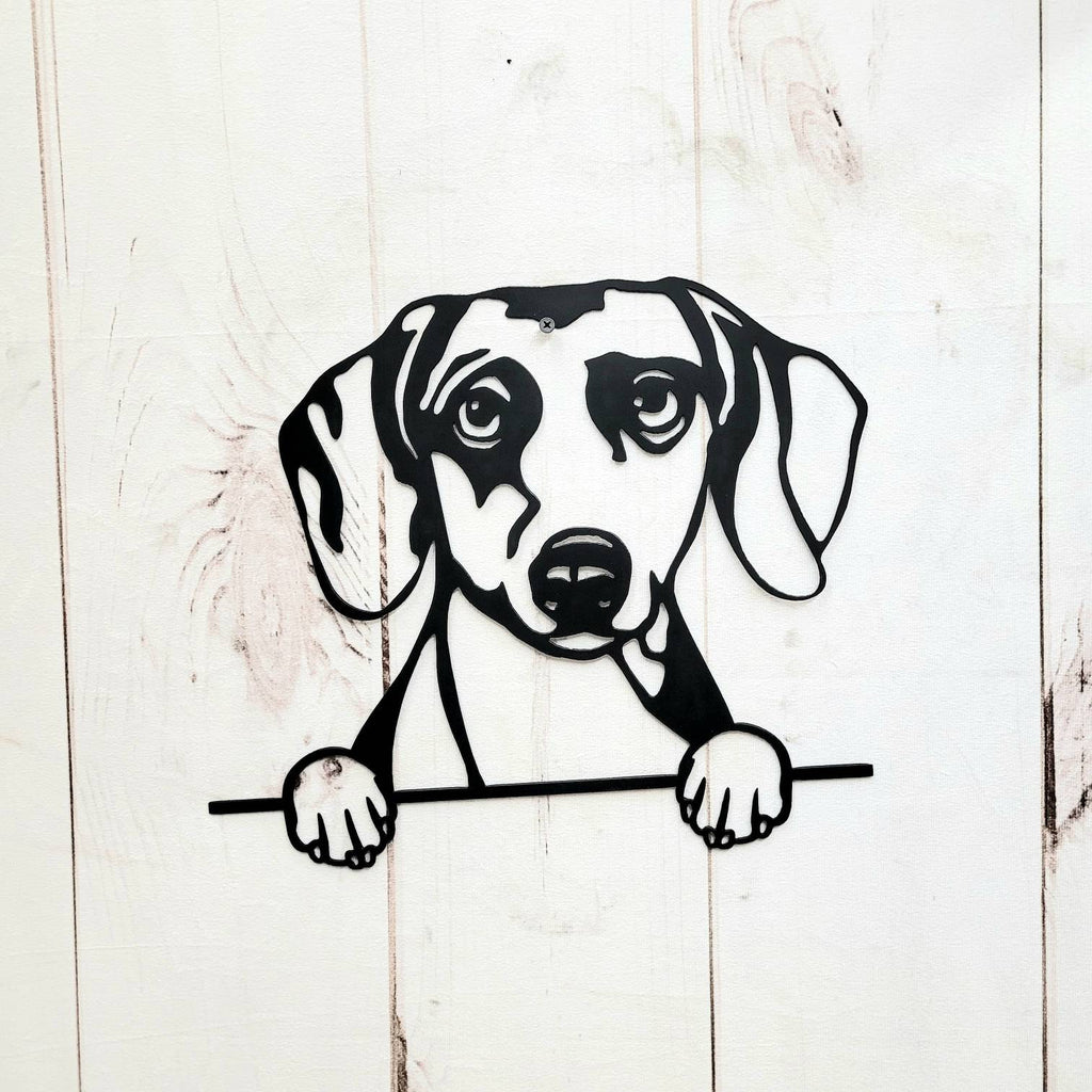 Dachshund Metal House Sign Metal Dog Sign — lifestyle setting