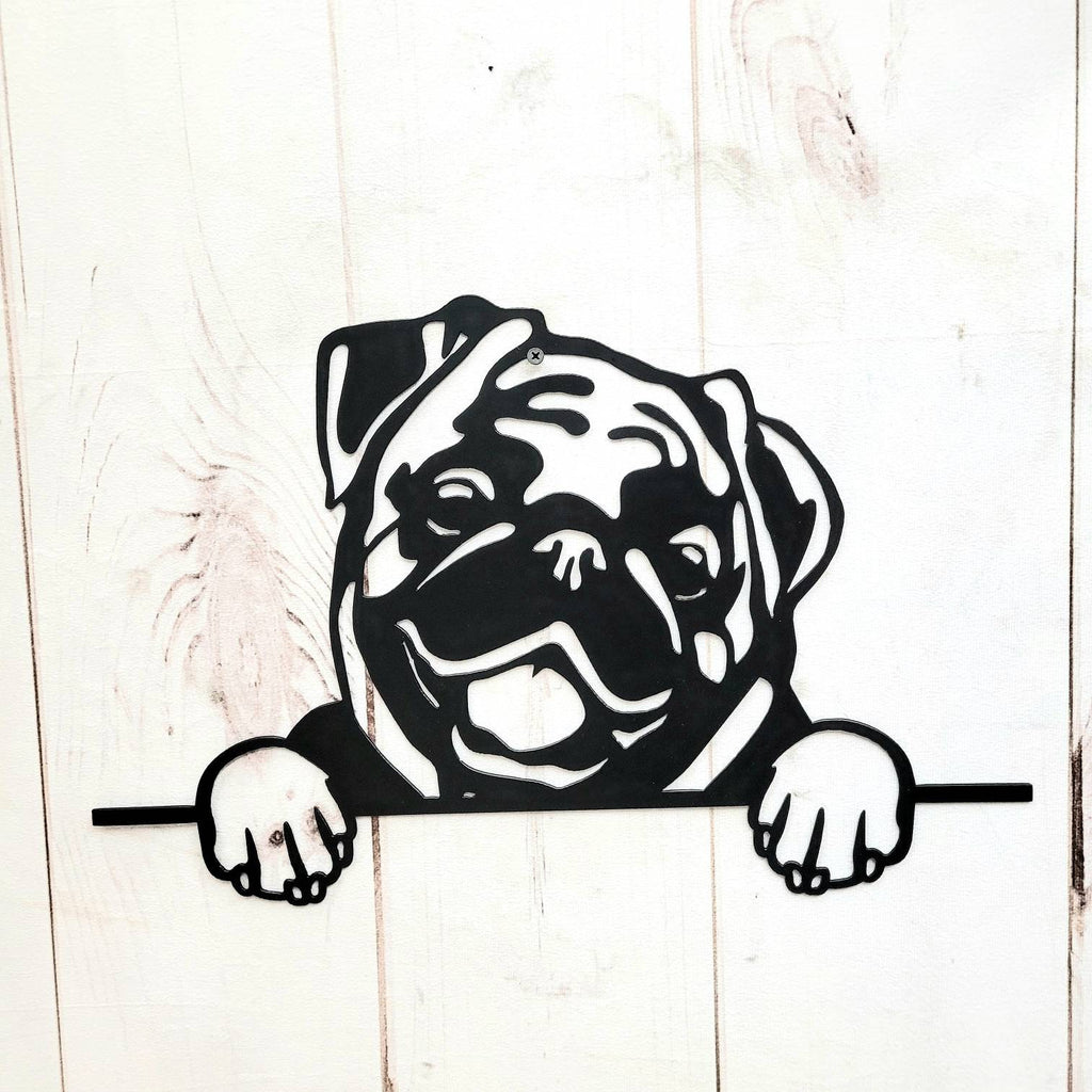 Pug Dog Lover Gift Metal Dog Sign — front view on white background